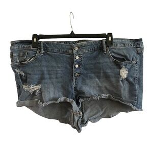 Torrid Shorts Womens Sz 26 Blue Denim Dark Wash Button Fly Distressed High Rise